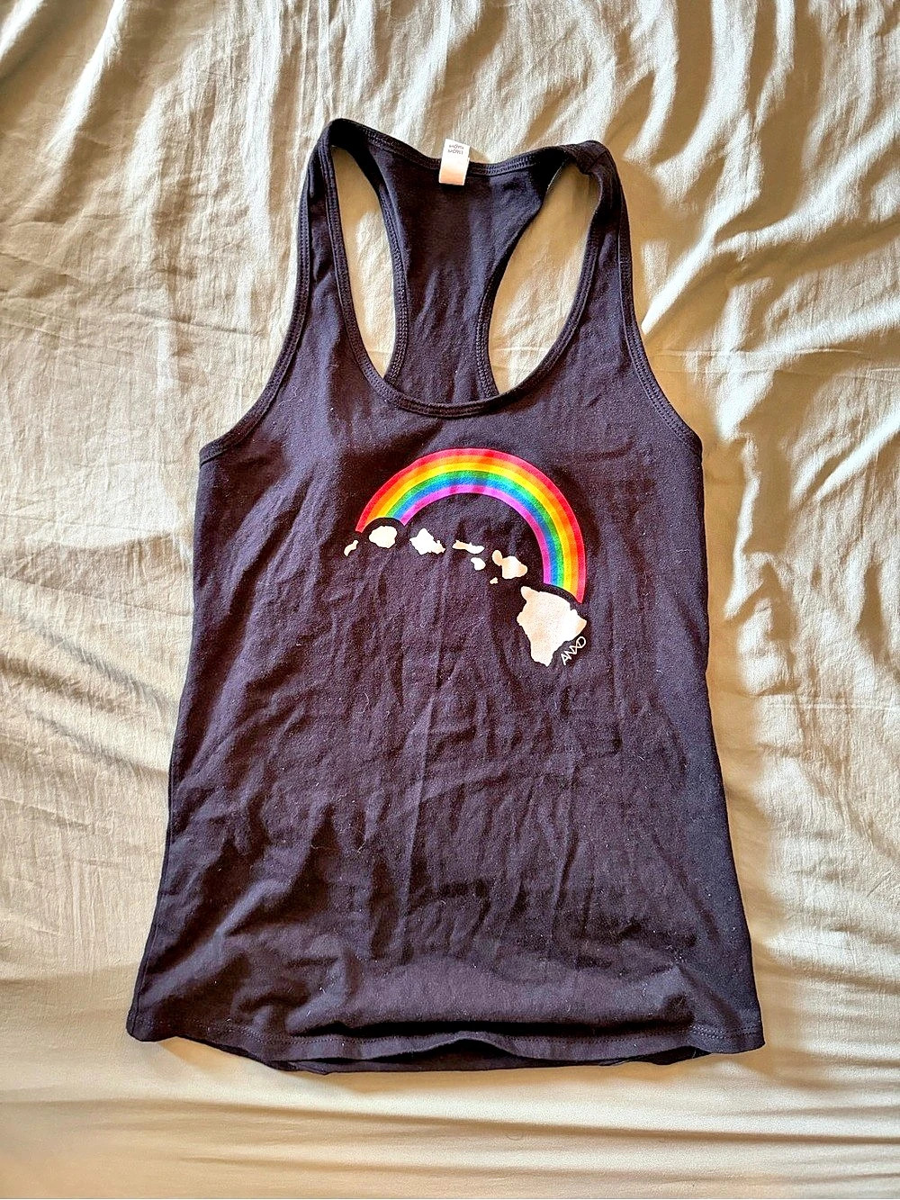 Rainbow Hawaiian Islands Graphic Black Tank Top
